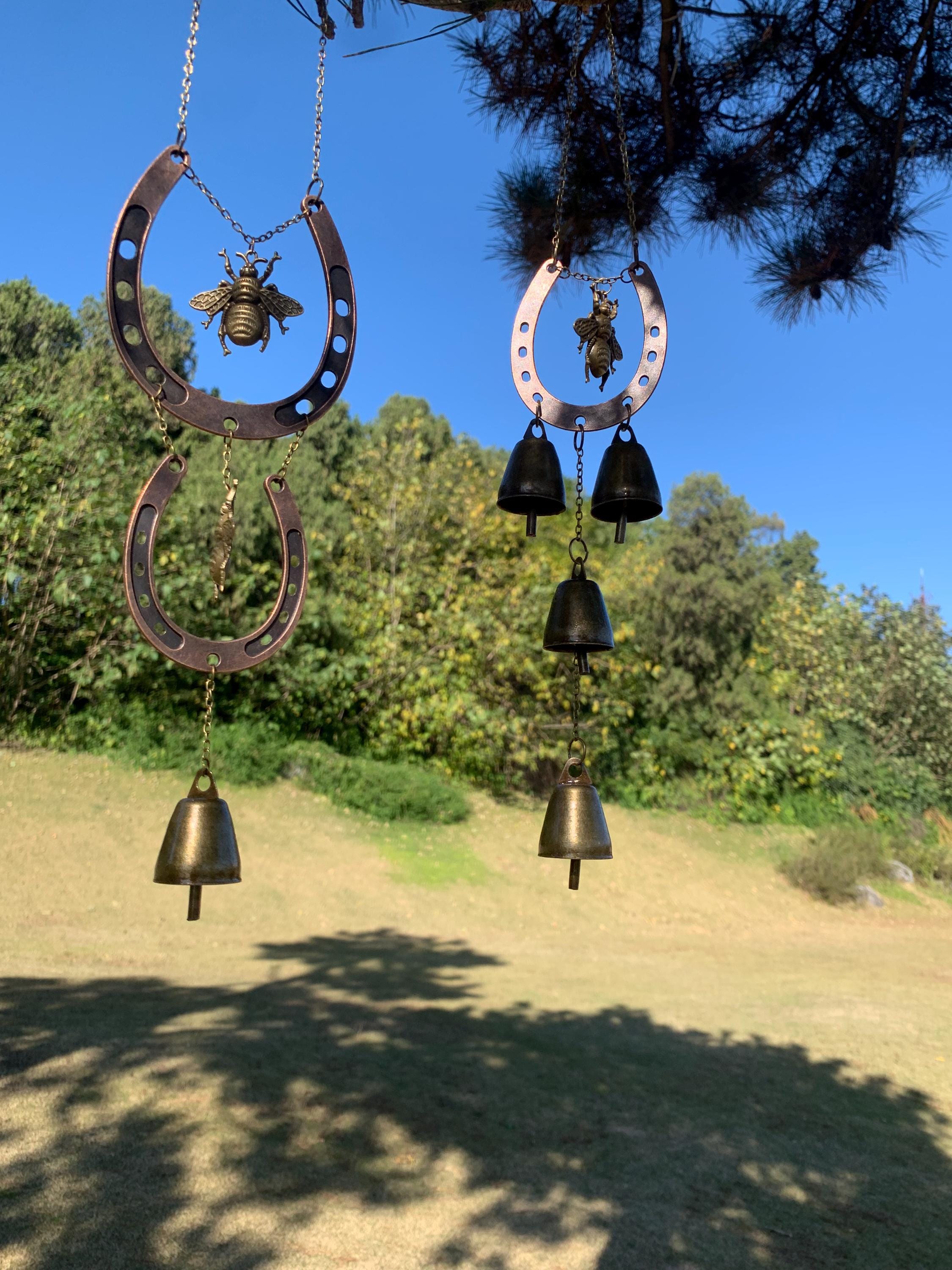 Outdoor Witches Bells with Horseshoe and Bee Charm for Home Protection