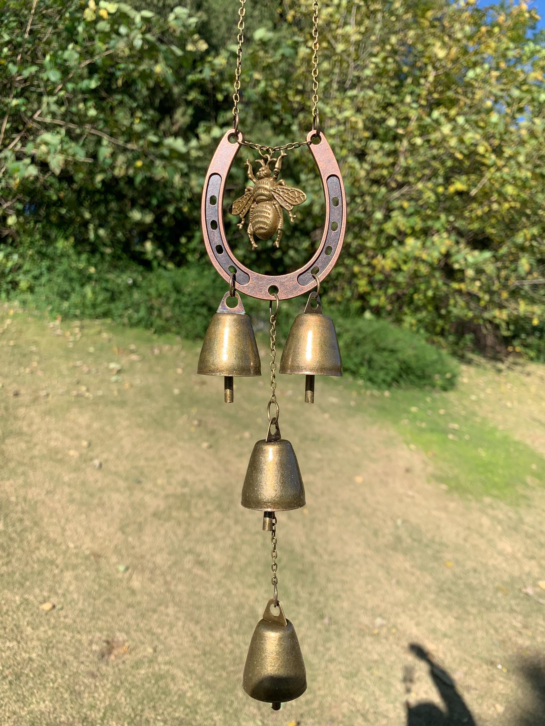 Outdoor Witches Bells with Horseshoe and Bee Charm for Home Protection