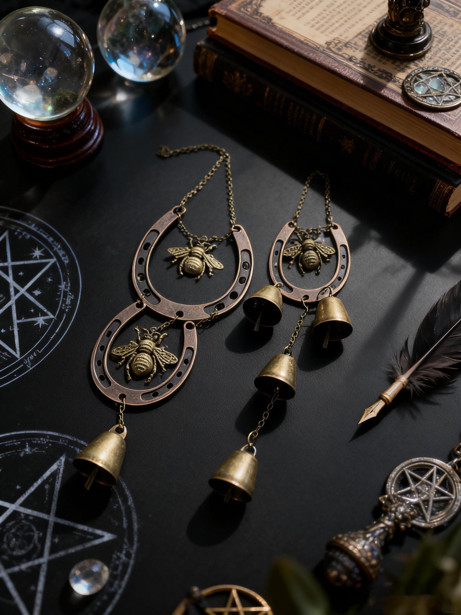 Outdoor Witches Bells with Horseshoe and Bee Charm for Home Protection