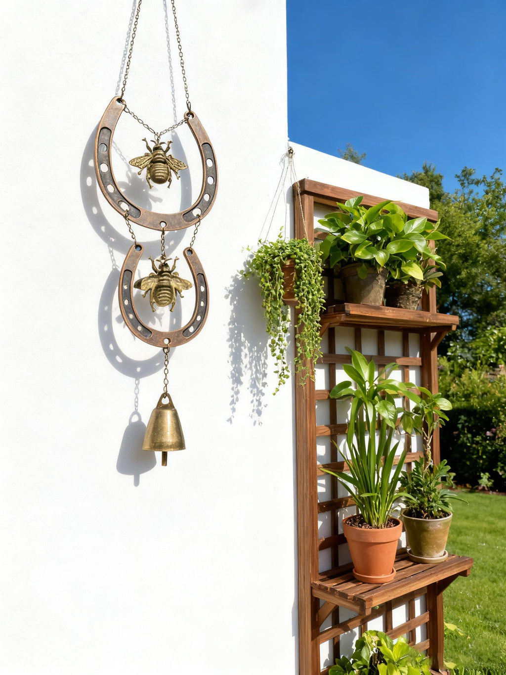 Outdoor Witches Bells with Horseshoe and Bee Charm for Home Protection