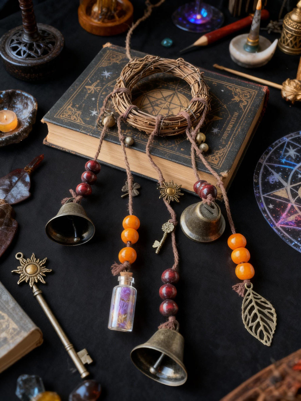 Wreath Witch Bells for Home Protection, Ward Off Negative Energy, Pagan Yule Gift
