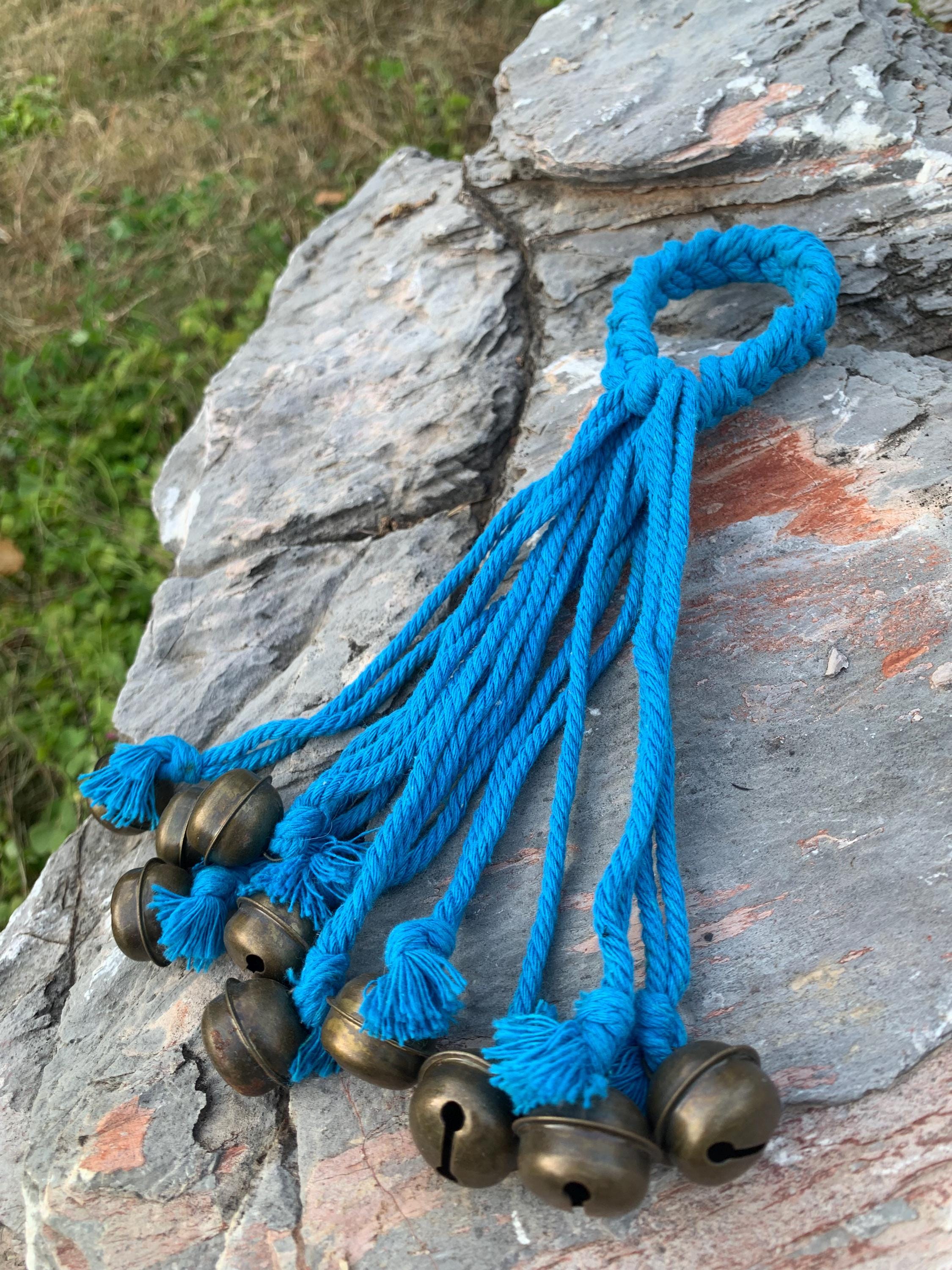 Blue Hanging Witch Bells for Wreath, Pagan Decor, Handmade Folk Art
