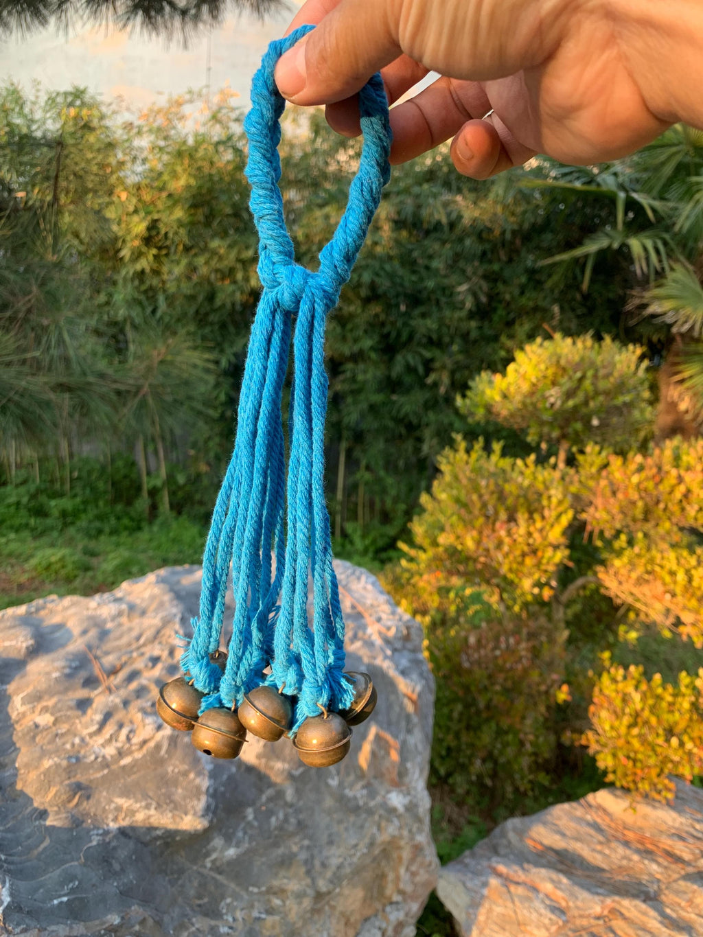 Blue Hanging Witch Bells for Wreath, Pagan Decor, Handmade Folk Art