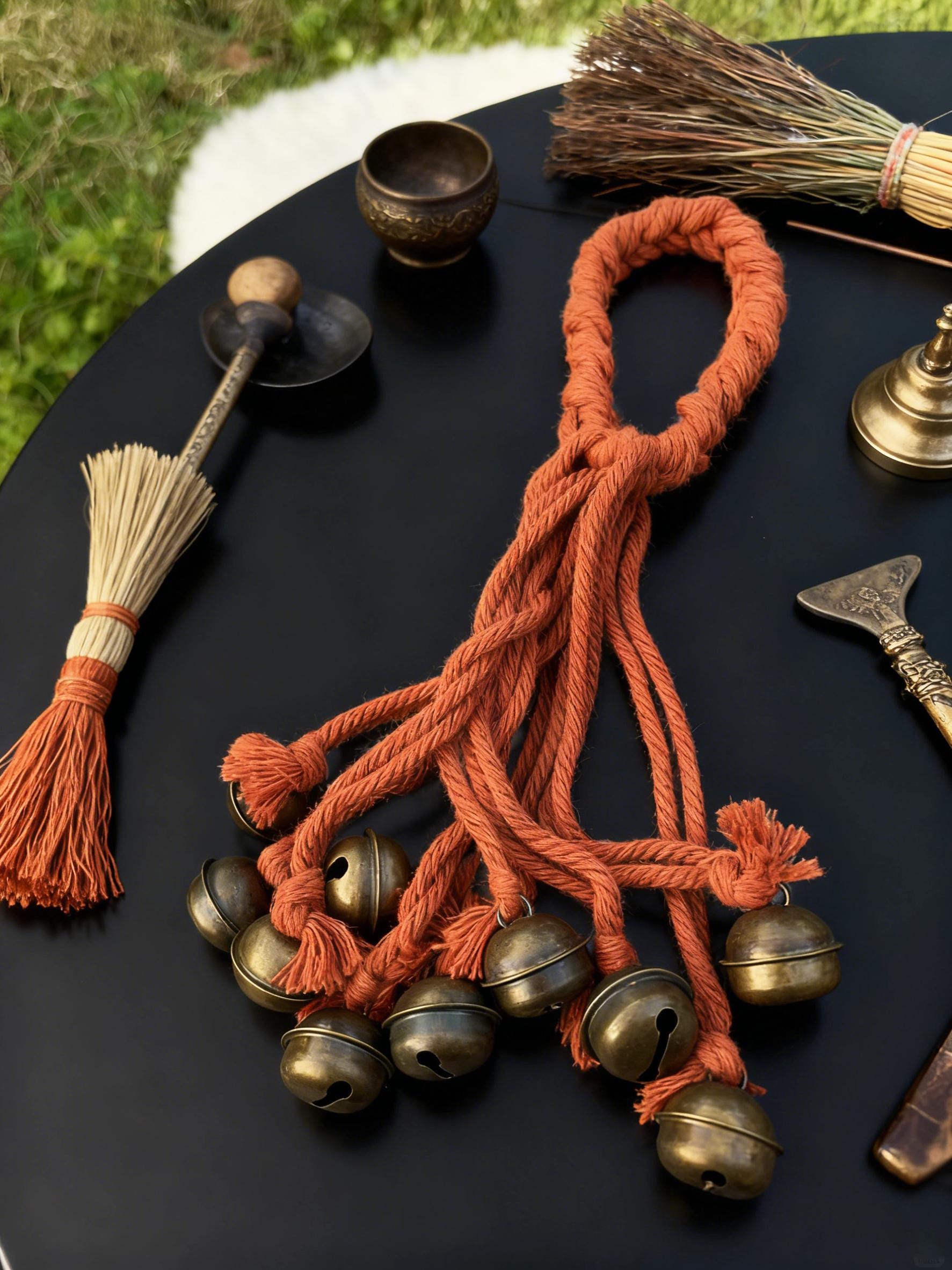 Orange Hanging Witch Bells for Door, Folk Art Door Protection, Good Luck Charm, Housewarming Gift, Porch Decor