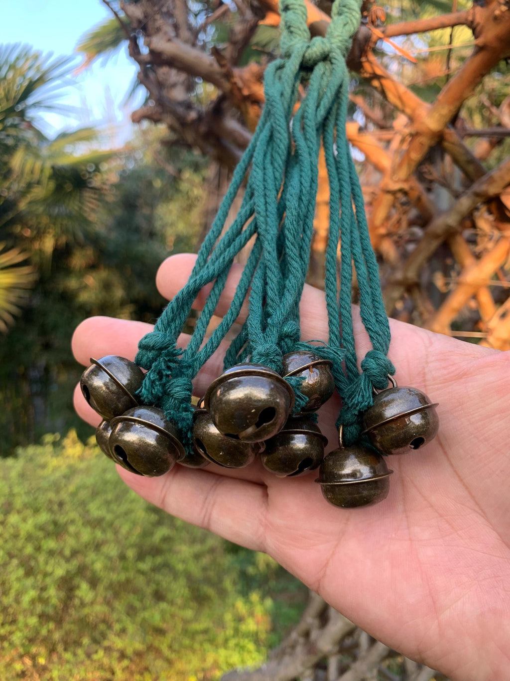 Handmade Dark Green Witch Bells, Home Protection Charm for Pagan and Wiccan Altar