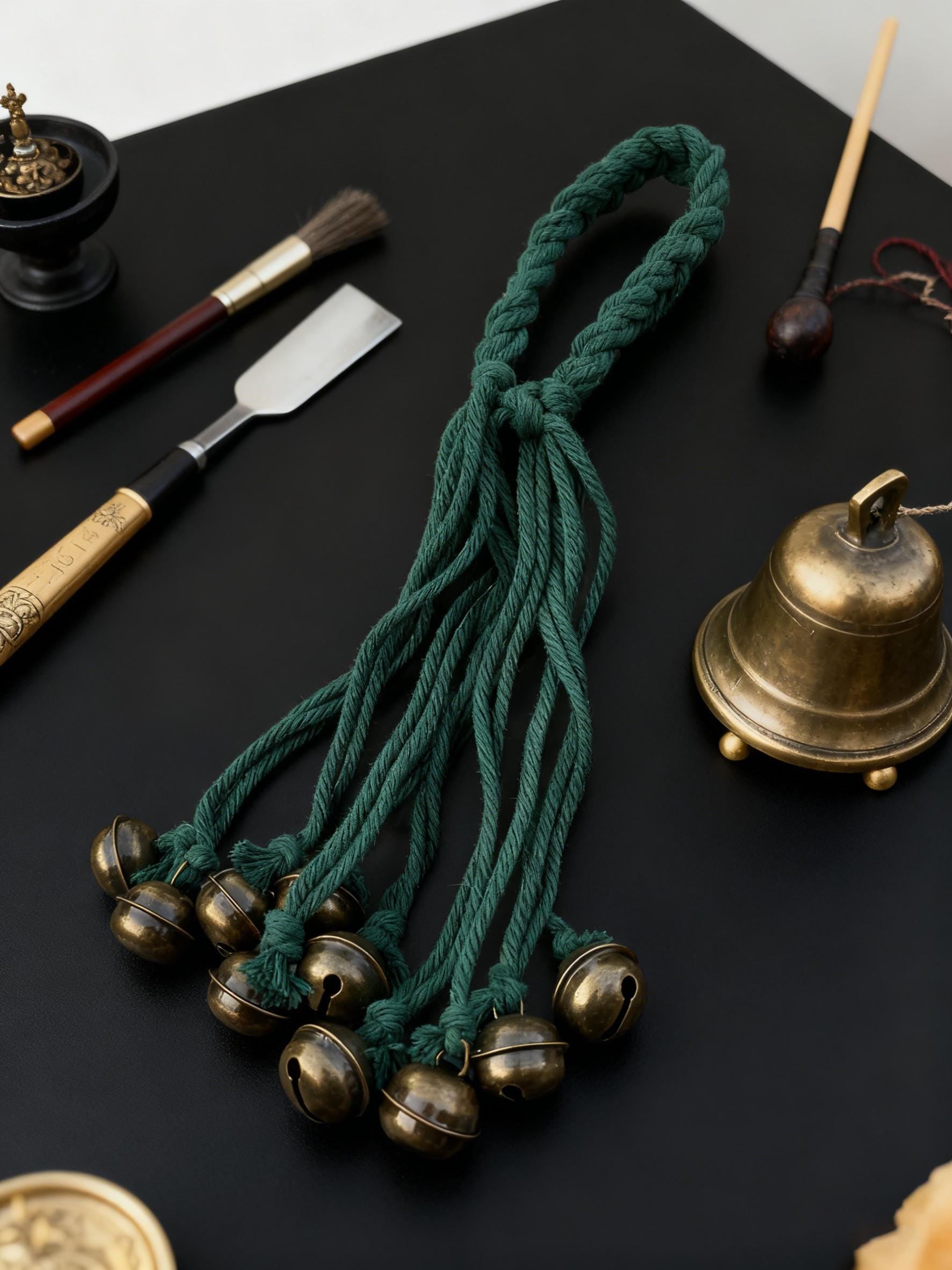 Handmade Dark Green Witch Bells, Home Protection Charm for Pagan and Wiccan Altar