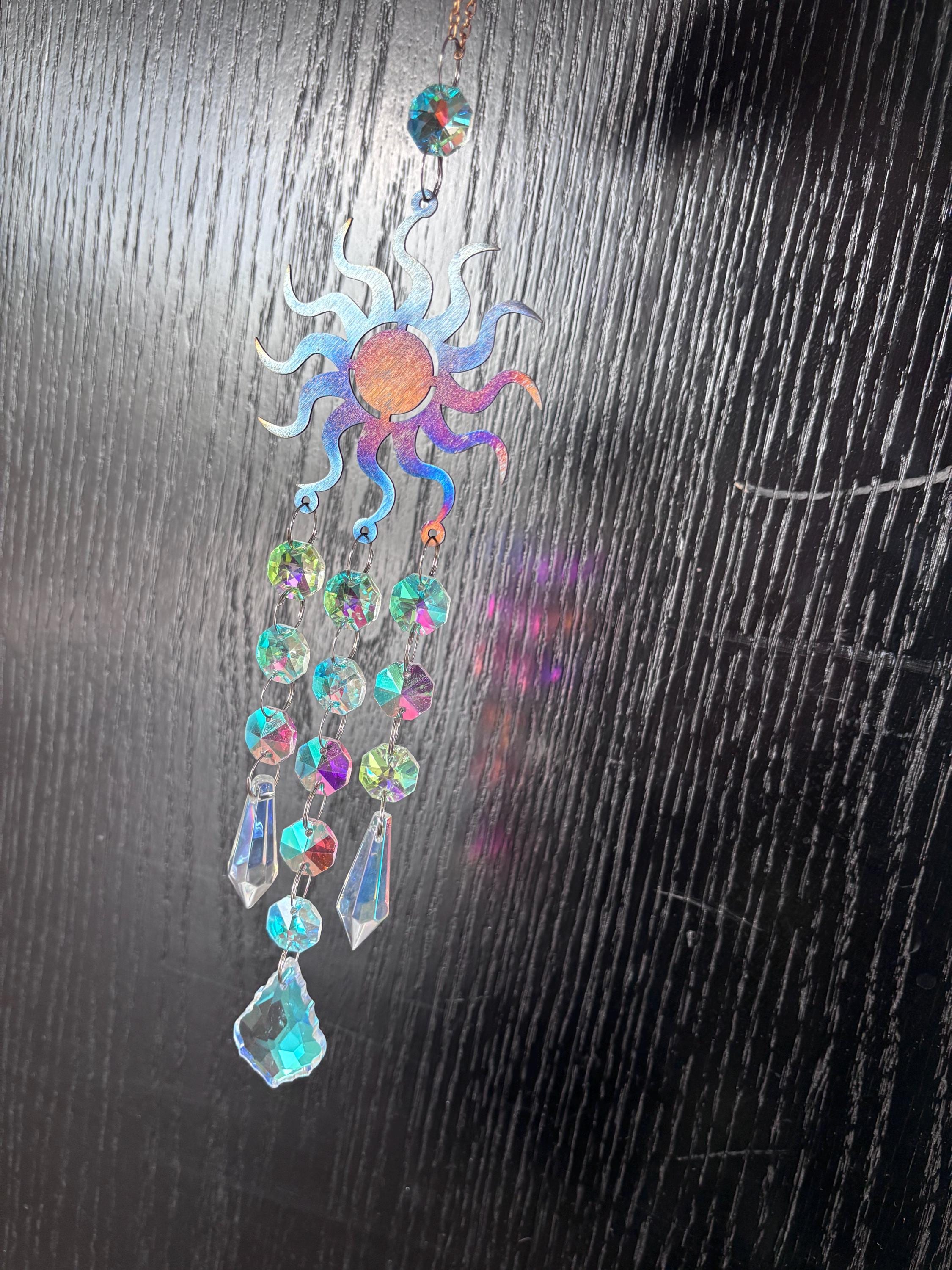 Metal Sunburst Sun Catcher, Captures Rainbows and Light, Sparkling Window Hanging Decor for Home