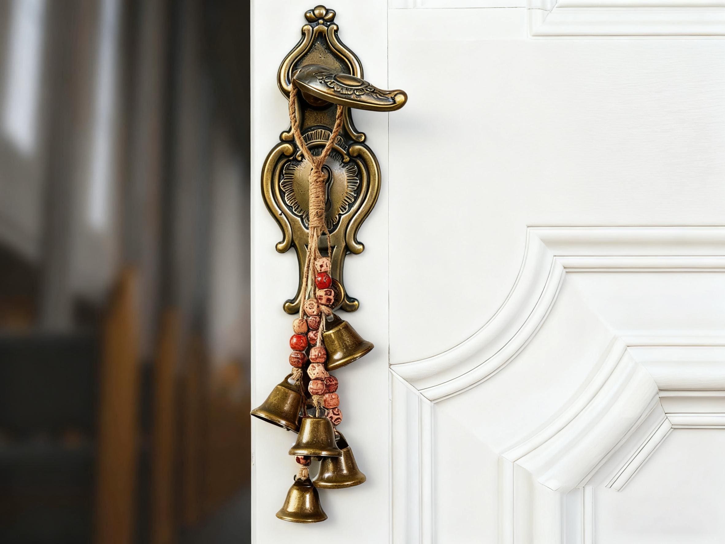 Protection Witch Bells, Doorknob Hanger, Celtic Door Bells, 6 Brass Be