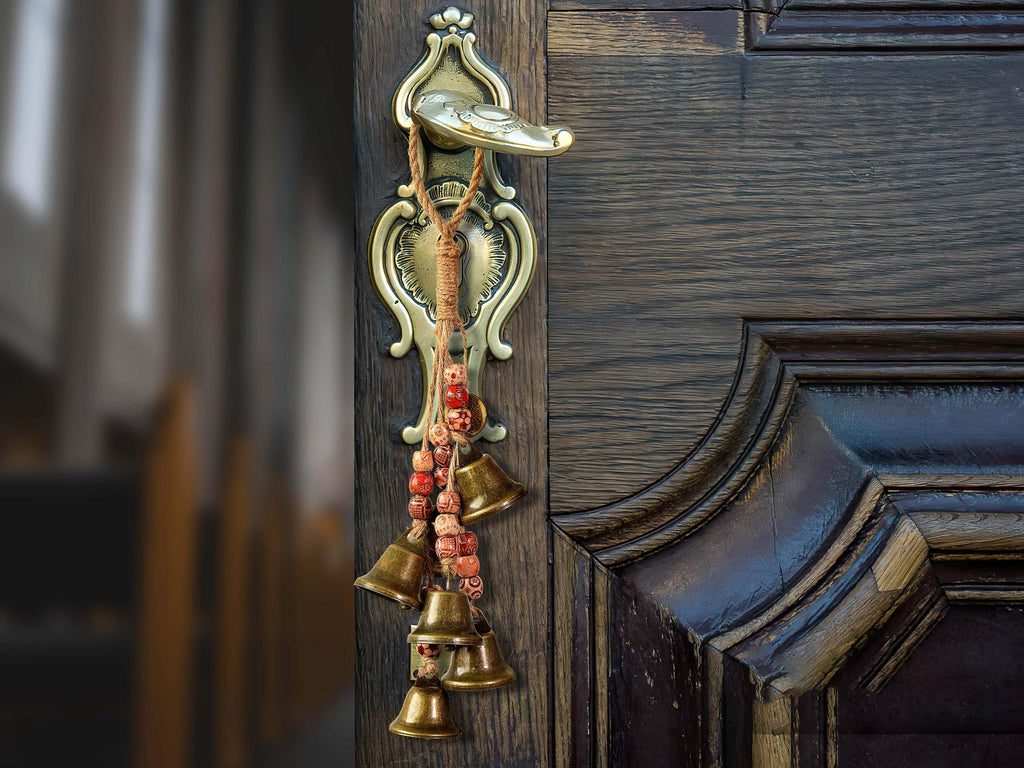 Protection Witch Bells, Doorknob Hanger, Celtic Door Bells, 6 Brass Be
