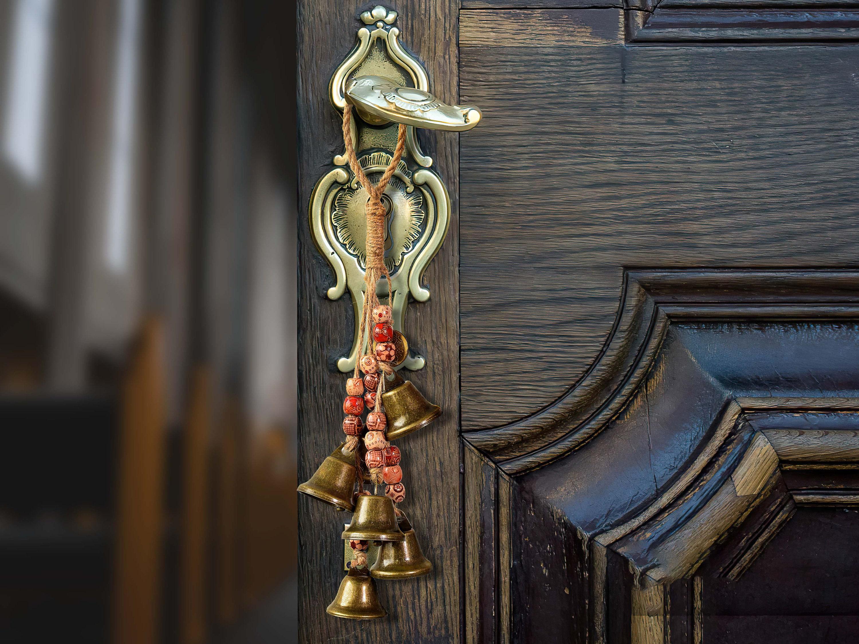 Protection Witch Bells, Doorknob Hanger, Celtic Door Bells, 6 Brass Be