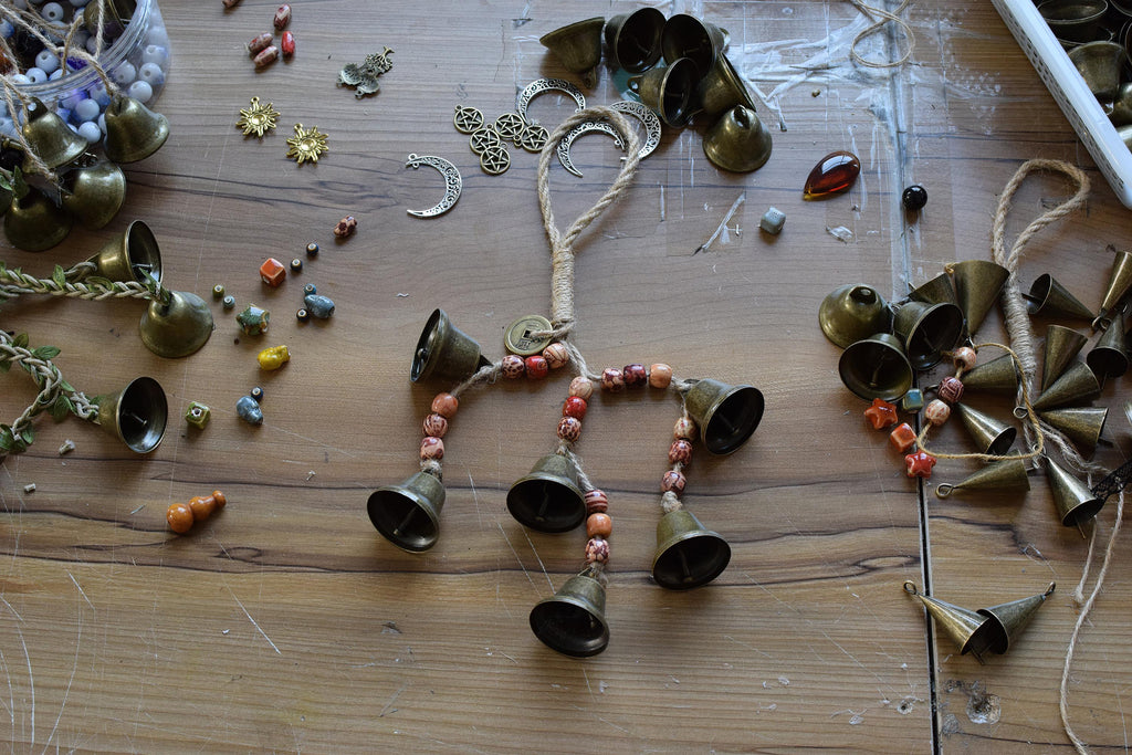 Protection Witch Bells, Doorknob Hanger, Celtic Door Bells, 6 Brass Be